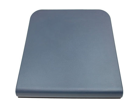 Navy blue, square flat cushion designed for added comfort on medical or mobility support equipment.